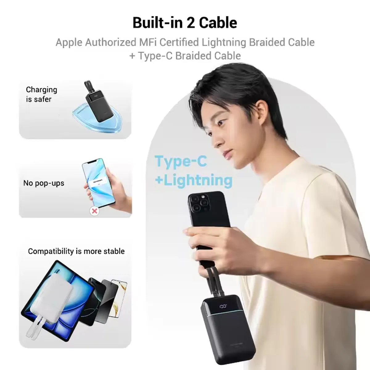 Pin sạc dự phòng Cuktech CP24 LPB200NL 1A1C 20000mAh 40W tích hợp cáp C+L