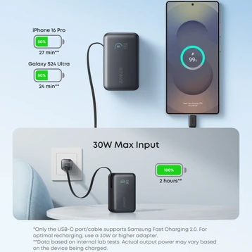 Pin sạc dự phòng Anker Nano A1638 10000mAh 45W 1C1A tích hợp cáp USB-C